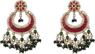 Antique Gold-Plated Indian Drop Earrings for Women Brass CZ Pearl Desi Jewelry Wedding Jewelry Ethnic Occasion Gift for Her