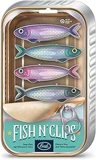 Genuine Fred FISH 'N CLIPS Sardine Bag Clips, Set of 4 Food Storage Clips, Iridescent Finish, Double-Sided, Durable Plastic and Stainless Steel Springs, Fun Kitchen Accessories and Great Gift