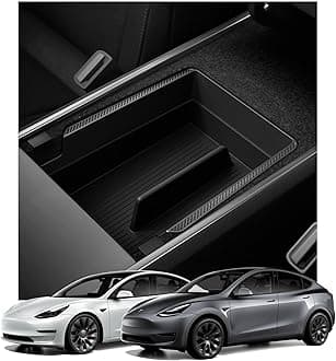 Spigen Tesla Model 3 2021-2023 and Y (~2024) Armrest Centre Console Organiser Tray, Storage Box, Carbon Patterned, Designed for Tesla Accessories - Black Edition