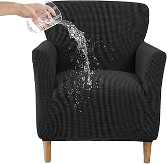 CRFATOP Stretch Mid Century Modern Armchair Slipcover 1-Piece Jacquard Accent Chair Covers with Arms Soft Waterproof Chair Slipcovers for Living Room Furniture Protector Office Reading,Black