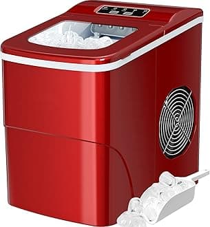 SilonnIce Maker Machine for Countertop, 9 Bullet Cubes Ready in 6 Minutes, 26lbs 24Hrs Portable Self-Cleaning, 2 Sizes of Bullet-Shaped Home Kitchen Office Bar Party, Red