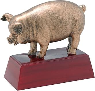 Decade Awards Sculpted Gold Pig Trophy, Small - BBQ Smoke Off Competition Award - 4 Inch Tall - Engraved Plate on Request