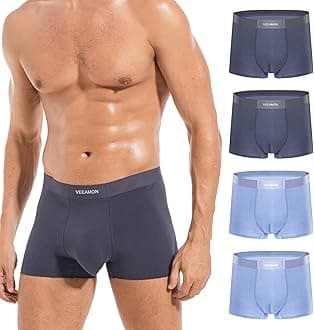 Mens Ice Silk Underwear 4-Pack Boxer Briefs Ice Sikn Comfortable Soft Trunks Underwear With Gift Box