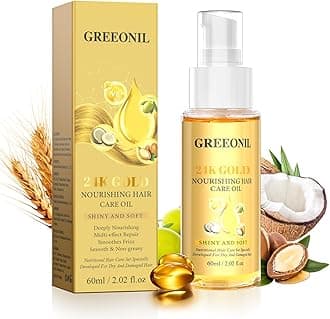 24K Gold Argan, Coconut, and Olive Oil Serum for Frizz Control, Shine, and Split End Repair - Nourishing Hair Treatment with Vitamin E, 2.02 fl oz, 60ml