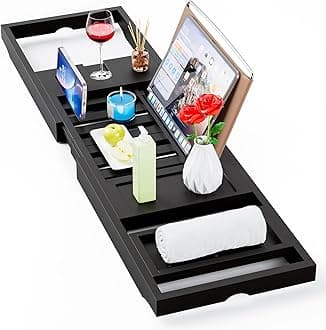 Yirilan Foldable Bathtub Caddy - Expandable Bath Tray - Unique House Warming Gifts, New Home, Anniversary & Wedding Gifts for Couple-BLACK