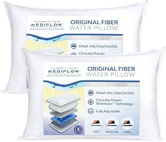 Fiber Water Pillow - Adjustable for Neck Pain Relief, Pillow for Side, Back, and Stomach Sleepers, The Original Inventor of The Water Pillow, Clinically Proven Bed Pillow (2 Packs)