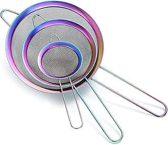 Rainbow Fine Mesh Strainer 3 Pieces Set, Colorful Flour Sifter For Baking, Stainless Steel Clander, Mutil-Color Matcha Tea Strainer, Gravy Separator, Stasher Sieve Pasta Strainers