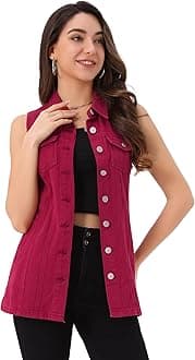 Allegra K Women's Denim Vest Sleeveless Button Down Waistcoat Casual Long Jean Vests