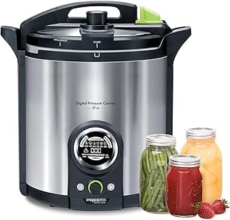 Presto 02152 17 Quart Digital Pressure Canister, Digital Display, Water Bath Capacity, 10 Built-in Safety Features, Recipe Book, Stainless Steel