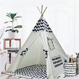 Teepee Tent for Kids - Play Tent with Mat, Indoor Outdoor Playhouse, Indian Canvas Tipi Wigwam, Children's Navy Chevron Teepee