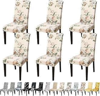 JQinHome Pattern Chair Covers for Dining Room Set of 6, High Stretch Removable Washable Parsons Chair Slipcover for Home Party Hotel Wedding Ceremony (Peony Flower,6PCS)
