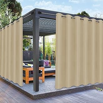 PureFit Outdoor Curtains for Patio Waterproof Weatherproof, UV Resistant Outside Curtains for Gazebo, Front Porch, Pergola, Sun Blocking Privacy Curtain, 100W x 84L inch, 1 Panel, Beige