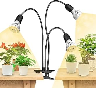 LED Grow Lights for Indoor Plants, 450W Full Spectrum 3-Head Gooseneck Grow Lamp with Ceramic Tech., 30W Power Clip-on High PPFD Plant Light with Optical Lens, Lifetime Free Bulb Replacement