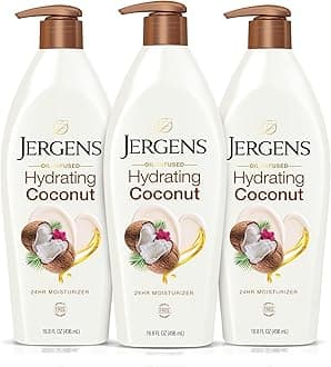Jergens Hydrating Coconut Body Lotion, Hand and Body Moisturizer, Infused with Coconut Oil, Hydrates Dry Skin Instantly, Dermatologist Tested, 16.8 oz, Pack of 3