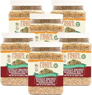 Pride Of India - PACK of 6 - Extra Long Brown Basmati Rice - Naturally Aged Healthy Grain, 1.5 Pound Jar