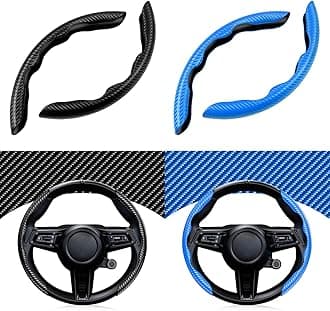 Cartist Steering Wheel Cover, Carbon Fiber Steering Wheel Cover, Wheel Cover for Men/Women, Anti-Slip, Durable, Universal for 99% Car (Black+Blue)