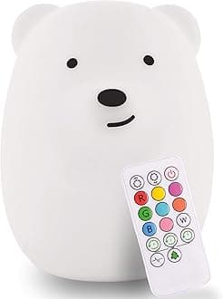 LumiPet Children's Huggable Silicone LED Nightlight, Remote Operated, USB Rechargeable Battery, 9 Available Colors, Timer Auto Shutoff, Bear
