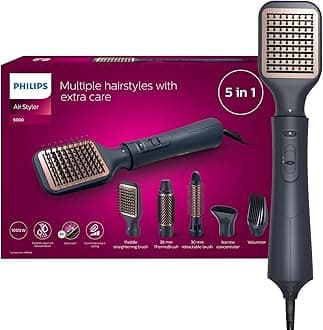 Philips 5000 Series Air Styler for Drying & Styling-in one-go, from wet to dry styling with ionic care and argan-oil infused brush, 5 attachments, Black, 2 years warranty - BHA530/03