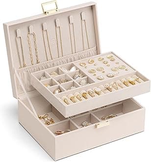 Vlando 2 Layer Jewelry Box Large Jewelry Organizer for Women Removable Jewelery Tray for Necklace Earrings Rings Bracelets Christmas Gifts for Mom Wife (Light Pink)
