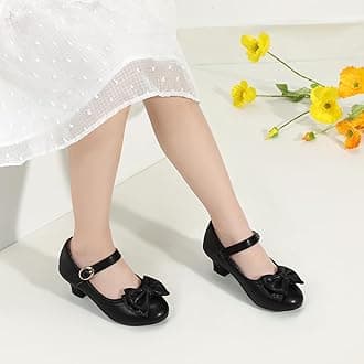 PANDANINJIA Girls Toddler/Little Kid Jada Dress Mary Jane Pumps Bow Low Heels Party Wedding Princess Shoes