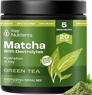 KEY NUTRIENTS Matcha Powder - Unsweetened Matcha Powder with Electrolytes for Hydration and Energy - Green Tea - No Sugar - Made in USA, 20 Servings