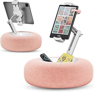 Tablet Pillow Stand for Reading, Adjustable Tablet Stand Phone Holder for Bed with Detachable Snack Bowl, Fits 4.7"-13" Kindle/Phones/Tablets, Watch Videos, Stream Media, Pink