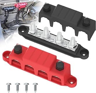 Bus Bar 250A 12V Power Distribution Block with 3/8" (M10) 4-Posts Terminals Block with Cover for Automotive, Marine, Battery System (Black & Red)