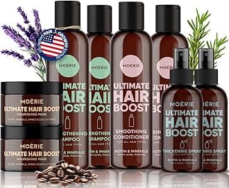 Moérie Hair Growth Shampoo, Conditioner, Spray and Mask for Men and Women, Hair Loss Solution with Biotin and Rosemary, Thickening Hair Regrowth Set with Serum Level Care for Thinning Hair, 8 Set
