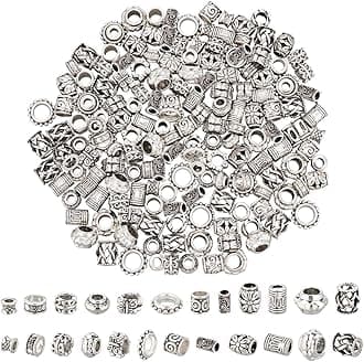 NBEADS 180 Pcs 12 Styles Alloy Hair Beads, 2 Colors Tibetan Style European Butterfly Dreadlock Beads for Hair Braiding, Hole: 3.5~7mm