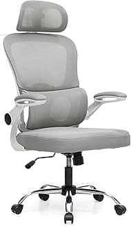 Multi Home Furniture Grey & White Mesh Office Chair – Ergonomic Chair with Adjustable Headrest, Lumbar Support, Armrests, Recline & Tilt Lock, Gaming Chair, 360° Swivel Desk Chair, Computer Chair