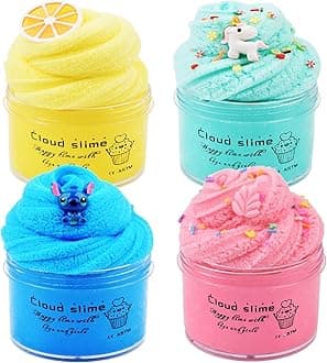 4 Pack Cloud Slime,Mini Slime Kits with Lemon,Leaves,Ice Gream,Unicorn,Stress Relief Toy for Kids Education, Party Favor, Birthday