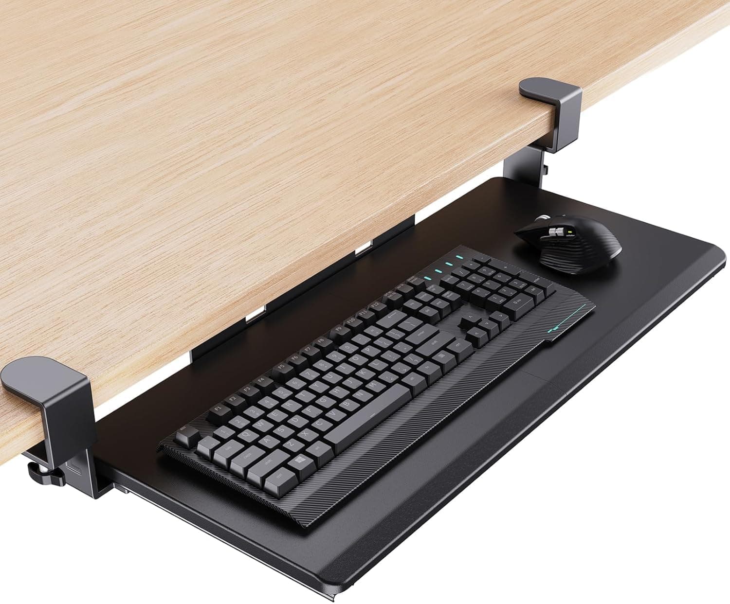 HUANUO Keyboard Tray Under Desk, Pull Out Keyboard Tray with C Clamp Mount, 26.5″ W x 11.8″ D Slide Out Computer Keyboard Drawer Mouse Tray for Typing, Black
