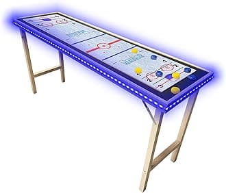 6-Foot Premium Shuffleboard Table w/Folding Legs, Pucks, and Optional LED Lights - Awesome Graphics - Choose Your Model