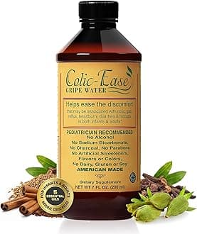 Gripe Water for Babies by Colic-Ease – Natural Colic Relief for Newborns Gas Pain Upset Stomach Hiccups and Fussiness – Herbal Baby Remedy with 5 Essential Oils No Preservatives Made in USA – 7 fl oz