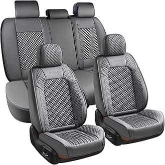 Coverado Seat Covers Full Set, 5 Seats Universal Seat Covers for Cars, Gray Car Seat Covers Front Seats Back Seat Cover, Breathable Car Seat Cushion, Leather Seat Cover Seat Protector Fit Most Cars