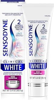 Sensodyne Clinical White Toothpaste Clinically Proven Whitening for Sensitive Teeth, Stain Protector, 3.4 oz