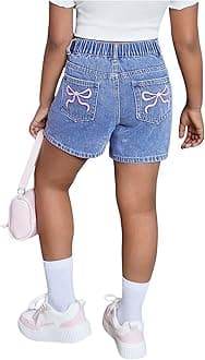 MakeMeChicGirl's Jorts Denim Shorts Bow Embroidery Straight Leg Bermuda Jean Shorts with Pockets