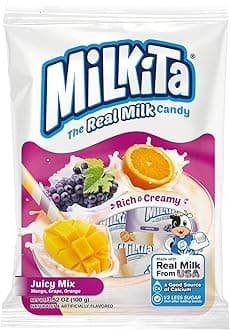 Milkita Creamy Milk Candy Variety Pack – Low-Sugar Healthy Sweets with Real Milk for Kids & Adults – Fat Free & Gluten Free Candy with Calcium (Mango, Orange, & Grapes - 25 Count Bag)