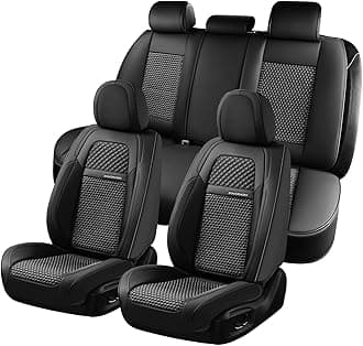 Coverado Car Seat Covers Full Set, 5 Seats Car Seat Protector, Leather Woven Universal Breathable Car Seat Cover Front Seats Back Seats, Car Seat Cushion Fit for Most Vehicles Black