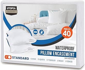 Utopia Bedding Premium 100% Waterproof Pillow Protectors with Zipper Standard Size (Set of 40), Bed Bug and Dust Mite Proof Zippered Pillow Covers, Pillow Encasement Cases, White