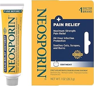 Neosporin + Maximum-Strength Triple Antibiotic Ointment with Pain Relief, Dual Action First Aid Wound Care, No-Sting Formula with Pramoxine HCl, Bacitracin Zinc, 1 oz Single Tube