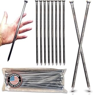 (25-Pack) - Round Metal Landscape & Paver Edging Anchoring Stake, 12-Inch Length - Bright Spike Timber Nail, Tent Spikes, Camping, Trapping, Landscape, More (25-Pack)