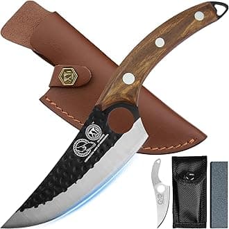 Full Tang 6 Inch Stainless Steel Boning Knife Chef Fishing Knives Carry Leather Sheath Outdoor Cooking Knives Meat Butcher Knife for Camping Kitchen or Outdoor BBQ