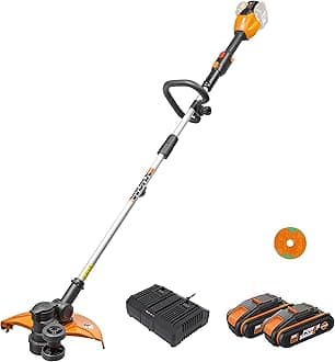 WORX WG184E 40V (36V) Dual Battery (2x 20V Battery) Cordless 33cm Grass Trimmer Strimmer Edge Cutter Line Strimmers with battery & charger