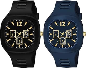 Square Dial Black Blue Grey White Analog Watches with Silicon Strap Stylish ADDI Designer Combo Watch for Mens & Boys
