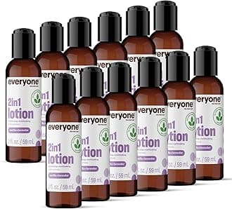 Everyone 2-in-1 Lotion for Hands/Body, Travel Size, 2 ounce (Pack of 12) Vanilla and Lavender made with Essential Oils for Men and Women