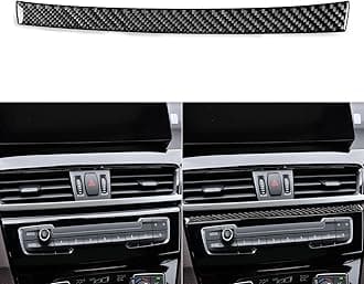 Real 3K Black Carbon Fiber Car Dash Central CD Player Control Upper Panel Decorative Strip Trim Sticker Auto Interior Accessories Compatible with BMW X1 F48 F49 2016-2022/X2 F39 2018-2022