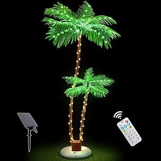 Solar Lighted Palm Trees for Outside Patio, Bar Pool Deck Outdoor Decorations Decor, Light Up LED Artificial Fake Tree Lights for Yard Tropical Party Christmas