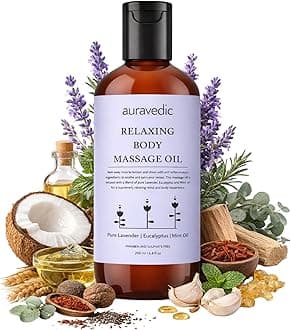 Relaxing Body Massage Oil | Infused with Lavender, Eucalyptus & Mint | Non Greasy Body Oil for Massage Therapy, Aromatherapy, Sore Muscles & Date Night | 6.76 Fl Oz (200ml)
