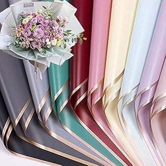 XICHEN 20 Counts /10 Colors Gold Edge Flower Waterproof Floral Wrapping Paper,Florist Bouquet Supplies,DIY Crafts,Gift Packaging or Gift Box Packaging, 22.8 * 22.8Inch